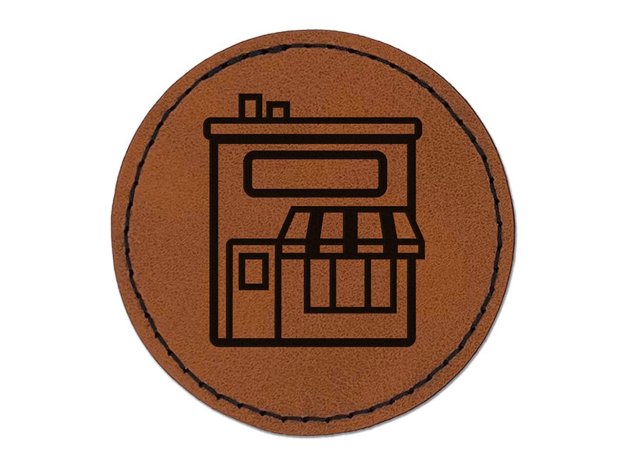 Storefront Market Business Round Iron-On Engraved Faux Leather Patch Applique - 2.5"